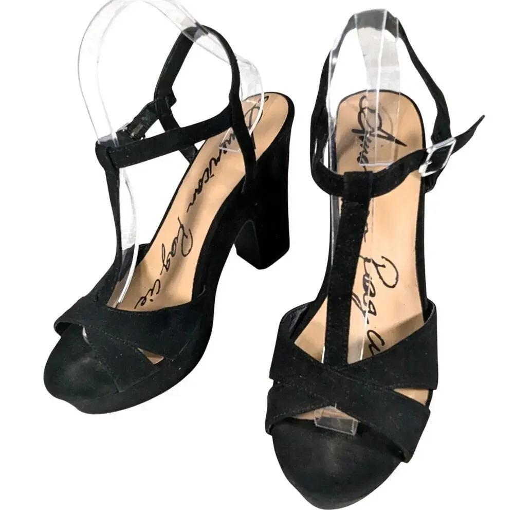 NWOT-1 SHOW! AMERICAN RAG! BLACK SUEDE MICROFIBER SUPER CHUNKY HEELS! SZ 10M